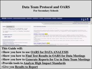 Data Team Protocol and OARS For Secondary Schools