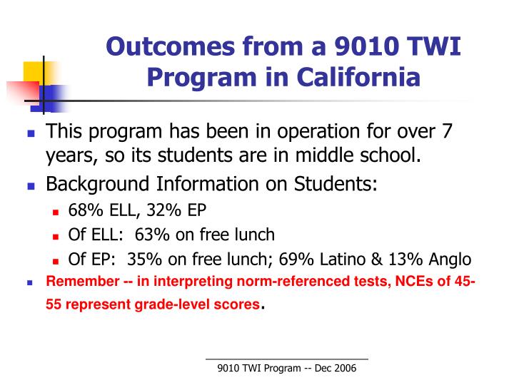 outcomes from a 9010 twi program in california