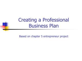 Creating a Professional Business Plan Based on chapter 5 entrepreneur project