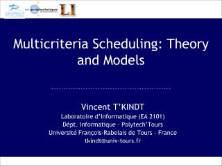 Multicriteria Scheduling: Theory and Models