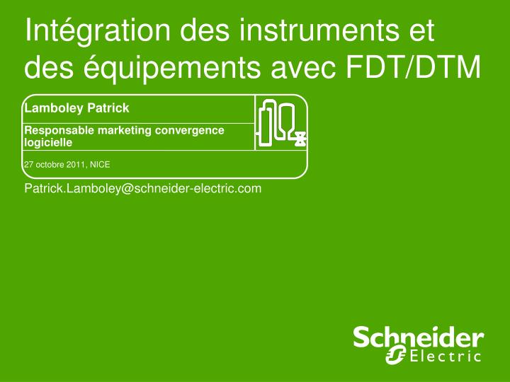 int gration des instruments et des quipements avec fdt dtm