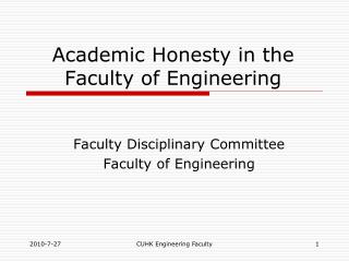 Academic Honesty in the Faculty of Engineering