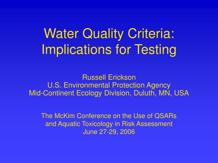 water quality criteria implications for testing