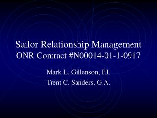 Sailor Relationship Management ONR Contract #N00014-01-1-0917