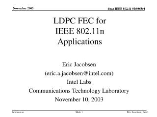 LDPC FEC for IEEE 802.11n Applications
