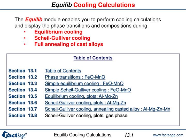 equilib cooling calculations