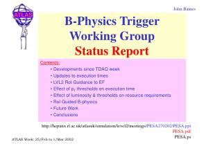 B-Physics Trigger Working Group Status Report