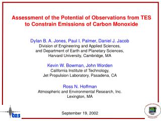 Assessment of the Potential of Observations from TES to Constrain Emissions of Carbon Monoxide