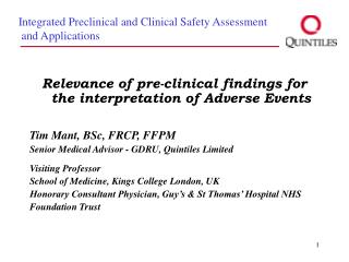Relevance of pre-clinical findings for the interpretation of Adverse Events