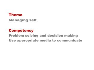 Theme Managing self Competency Problem solving and decision making