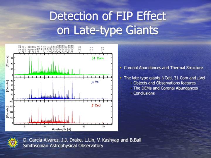 detection of fip effect on late type giants