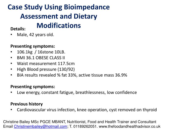 case study using bioimpedance assessment and dietary modifications