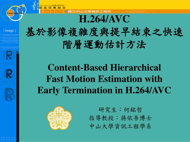 h 264 avc content based hierarchical fast motion estimation with early termination in h 264 avc