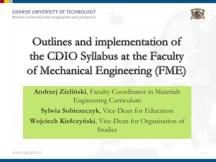 outlines and implementation of the cdio syllabus at the faculty of mechanical engineering fme