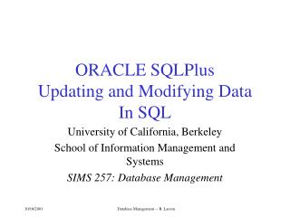 ORACLE SQLPlus Updating and Modifying Data In SQL