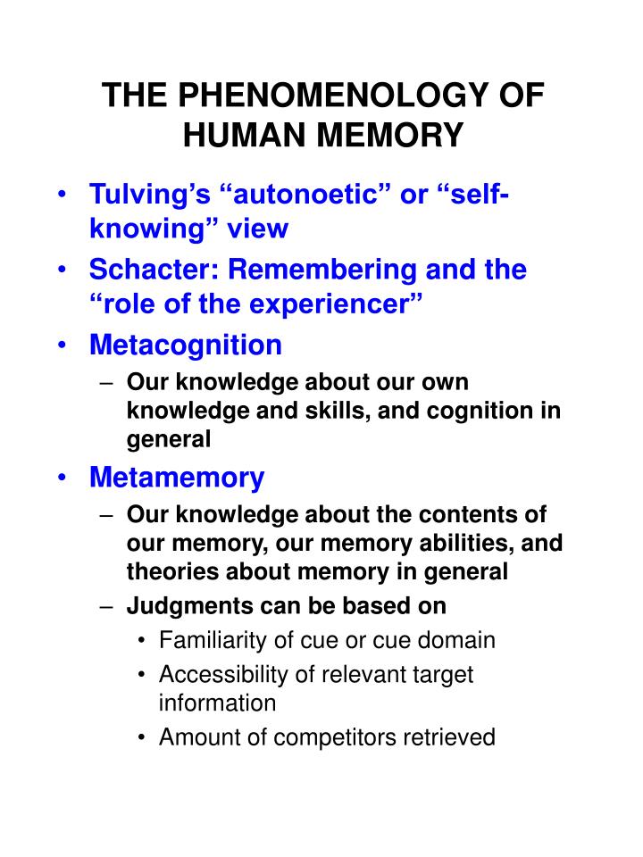 the phenomenology of human memory