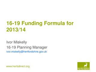 16-19 Funding Formula for 2013/14