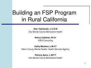 Building an FSP Program in Rural California