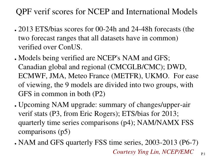 qpf verif scores for ncep and international models