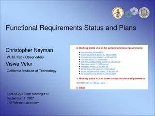 Functional Requirements Status and Plans