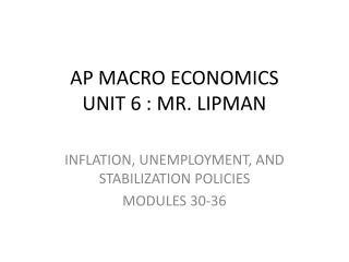 AP MACRO ECONOMICS UNIT 6 : MR. LIPMAN