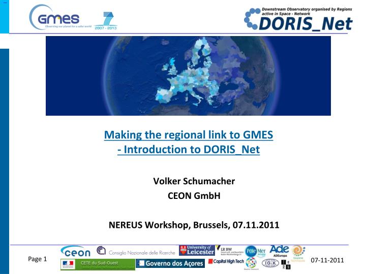 making the regional link to gmes introduction to doris net