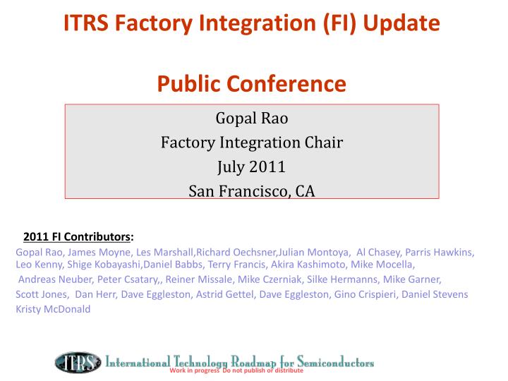 itrs factory integration fi update public conference