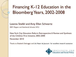 Financing K-12 Education in the Bloomberg Years, 2002-2008