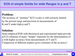 EOS of simple Solids for wide Ranges in p and T