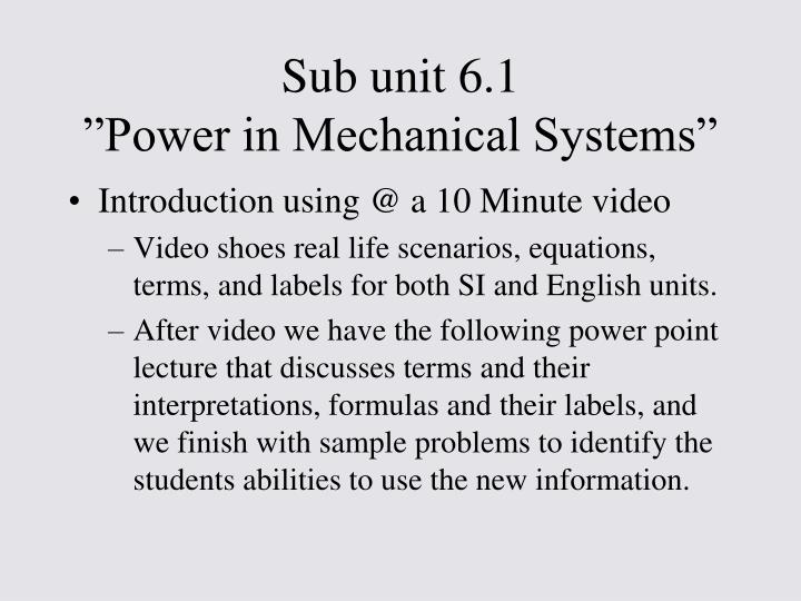 sub unit 6 1 power in mechanical systems