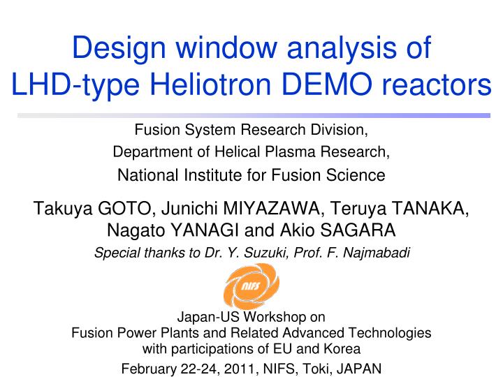 design window analysis of lhd type heliotron demo reactors