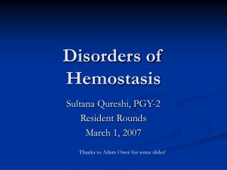 Disorders of Hemostasis