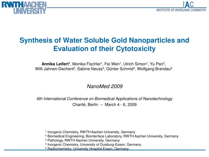 synthesis of water soluble gold nanoparticles and evaluation of their cytotoxicity
