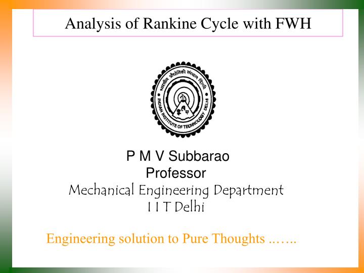 analysis of rankine cycle with fwh