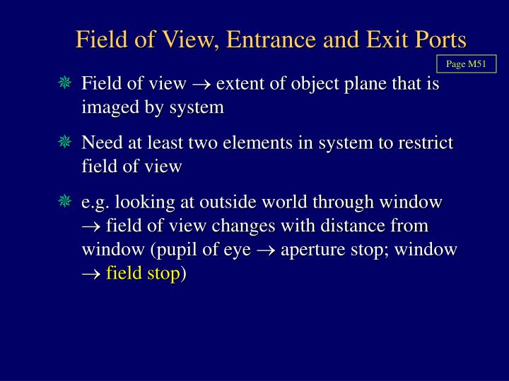 field of view entrance and exit ports