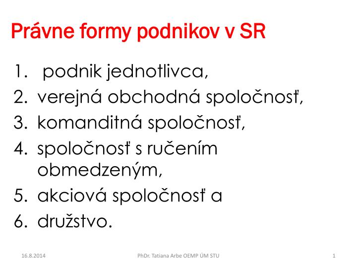 pr vne formy podnikov v sr