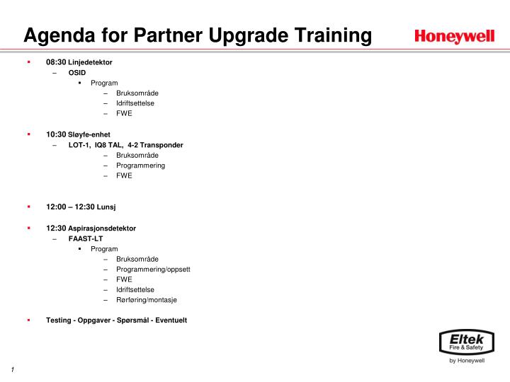 agenda for partner upgrade training