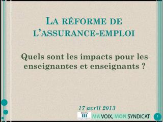 la r forme de l assurance emploi