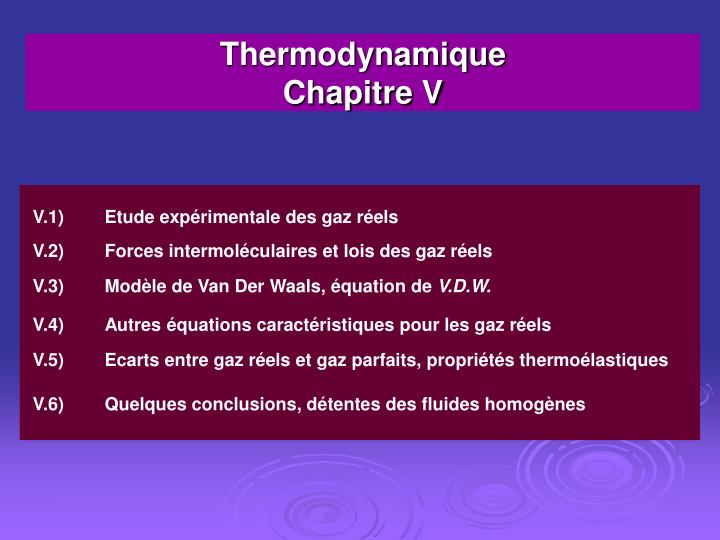 thermodynamique chapitre v