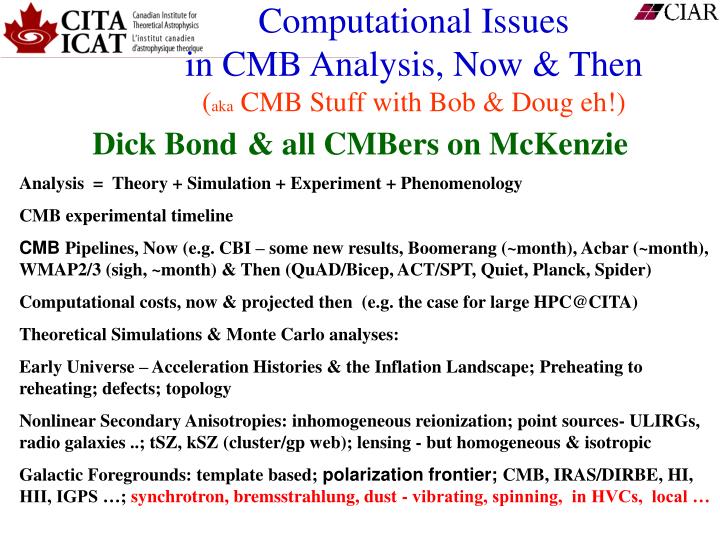 computational issues in cmb analysis now then aka cmb stuff with bob doug eh