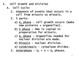 Cell Growth and Division Cell Cycle: