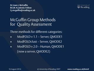 McGuffin Group Methods for Quality Assessment