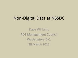 Non-Digital Data at NSSDC