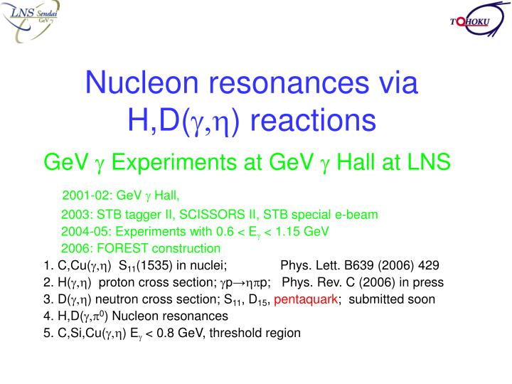 nucleon resonances via h d g h reactions