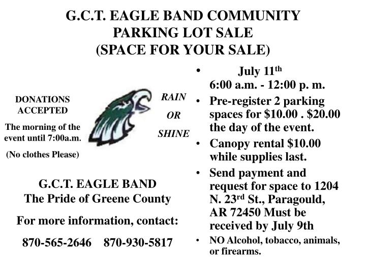 g c t eagle band community parking lot sale space for your sale