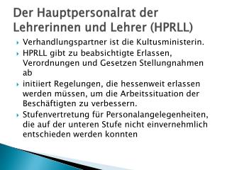 Der Hauptpersonalrat der Lehrerinnen und Lehrer (HPRLL)