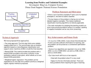 Learning from Positive and Unlabeled Examples Investigator: Bing Liu, Computer Science