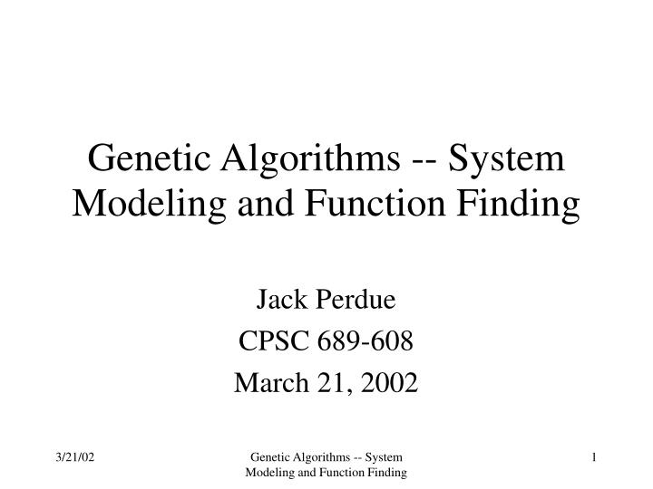 genetic algorithms system modeling and function finding
