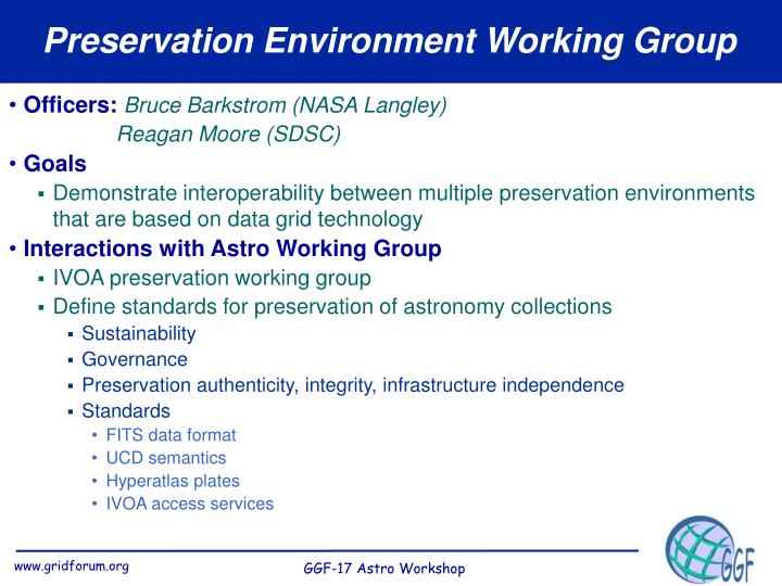 preservation environment working group