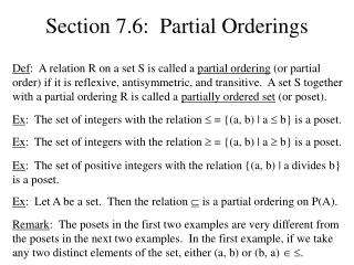 Section 7.6: Partial Orderings